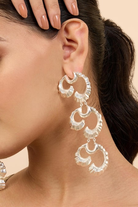 Mnsh Silver Plated Wave Textured Duster Earrings 