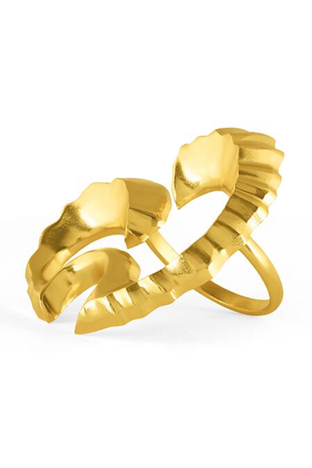 Buy_Mnsh_Gold Plated Wave Textured Ring _Online_at_Aza_Fashions