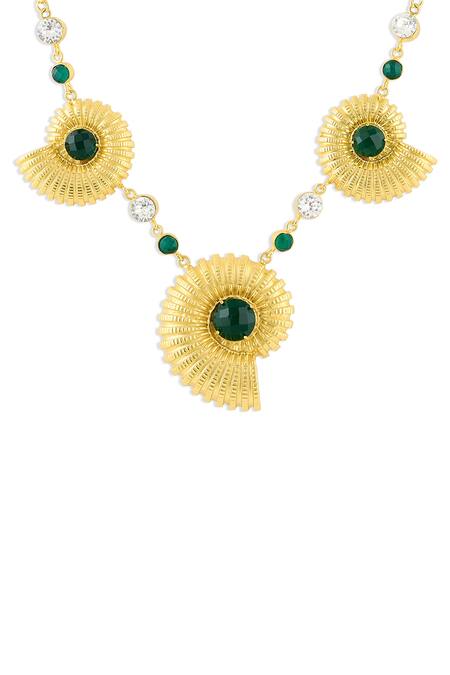 Mnsh Gold Plated Multicolor Glass Stone Seashell Necklace Online at Aza Fashions Mnsh_Gold Plated Multicolor Glass Stone Seashell Necklace _Online_at_Aza_Fashions