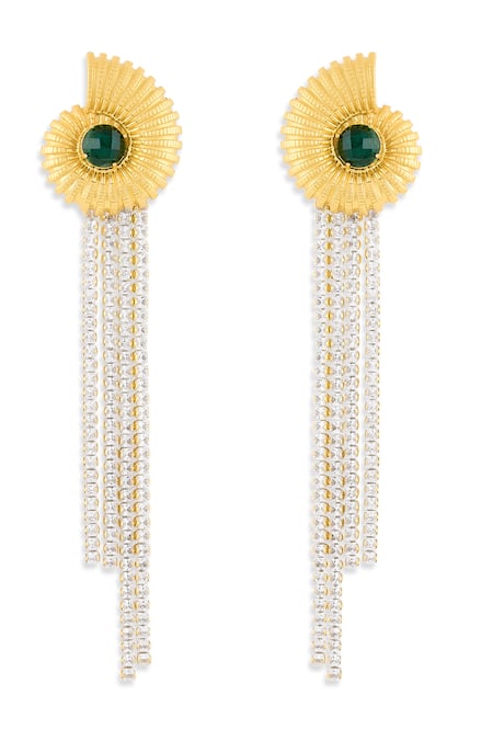 Shop_Mnsh_Gold Plated Smocking Swarovski Shell Danglers _at_Aza_Fashions