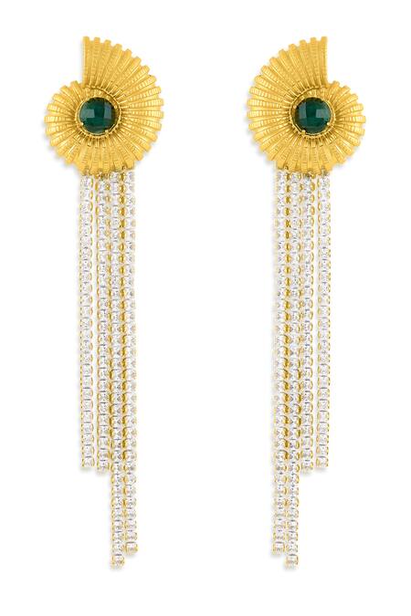 Buy_Mnsh_Gold Plated Smocking Swarovski Shell Danglers _Online_at_Aza_Fashions