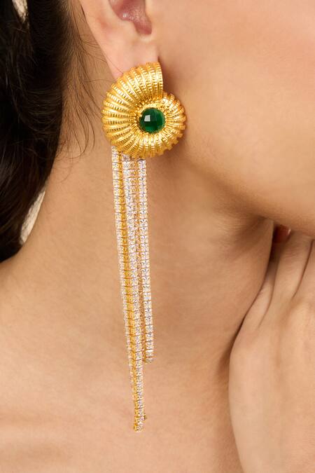 Shop_Mnsh_Gold Plated Smocking Swarovski Shell Danglers _Online_at_Aza_Fashions