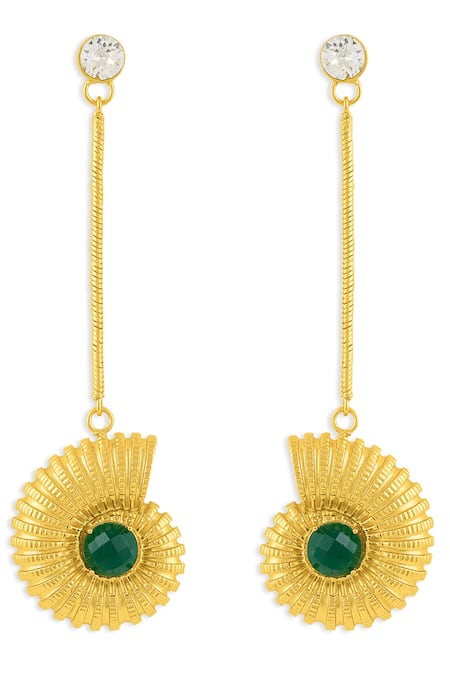 Shop_Mnsh_Gold Plated Glitter, Crystals Shell Whisper Earrings _at_Aza_Fashions
