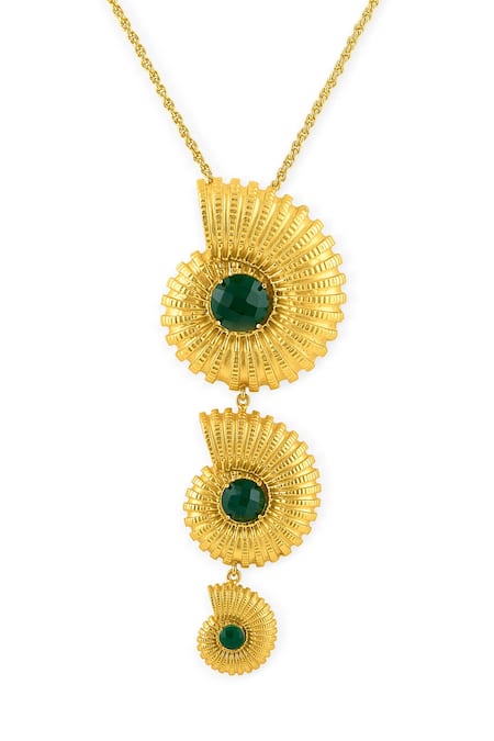 Mnsh_Gold Plated Shell Motif Glass Stone Pendant Necklace _Online_at_Aza_Fashions