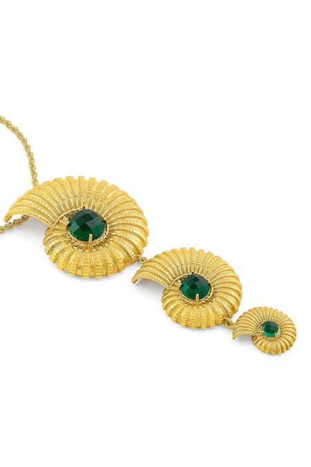 Buy_Mnsh_Gold Plated Shell Motif Glass Stone Pendant Necklace _Online_at_Aza_Fashions