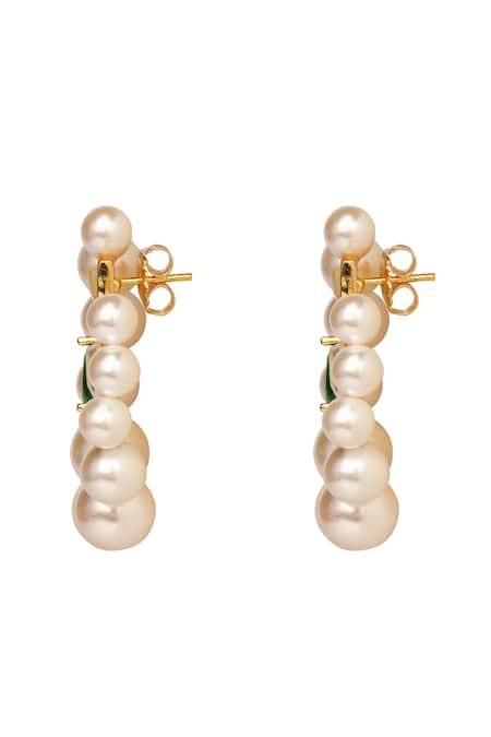 Mnsh_Gold Plated Mirrors, Pearls, Stones Embellished Hoops_Online_at_Aza_Fashions