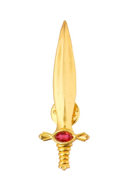 Mnsh Gold Glass Stone Dagger Brooch 