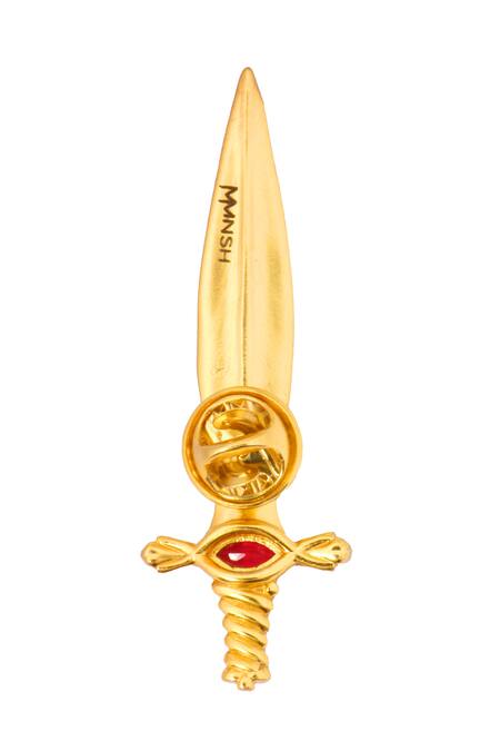 Mnsh_Gold Plated Crystals Glass Stone Dagger Brooch _Online_at_Aza_Fashions