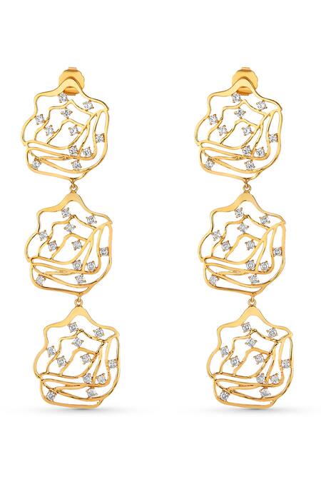 Mnsh_Gold Plated Crystals Flow Rosa Danglers _Online_at_Aza_Fashions