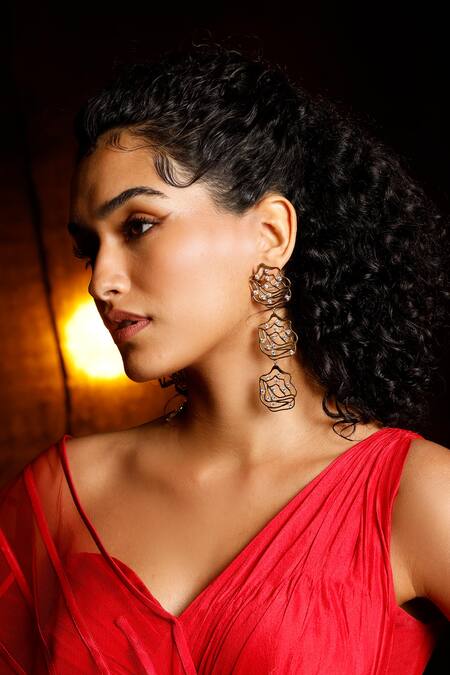 Buy_Mnsh_Gold Plated Crystals Flow Rosa Danglers _Online_at_Aza_Fashions