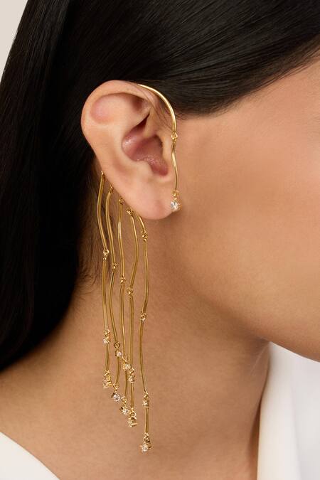 Mnsh Gold Plated Crystals Cubic Zirconia Flow Ear Cuffs Online at Aza Fashions Mnsh_Gold Plated Crystals Cubic Zirconia Flow Ear Cuffs_Online_at_Aza_Fashions