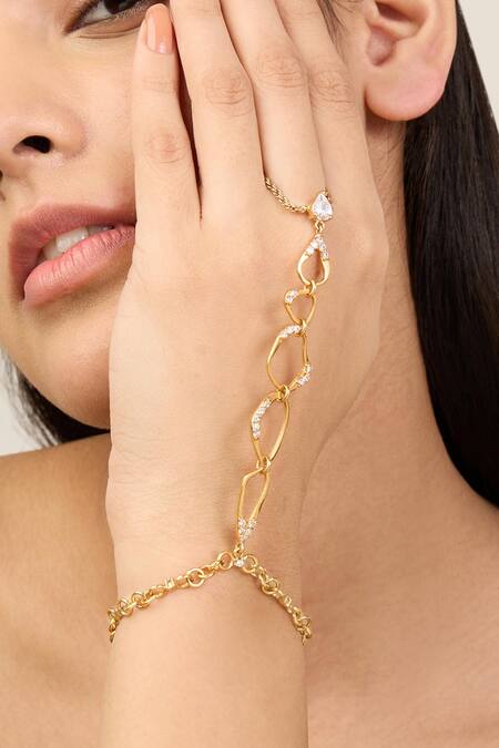 Buy_Mnsh_Gold Plated Crystals Flow Embellished Harness Bracelet_Online_at_Aza_Fashions