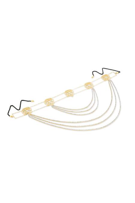 Mnsh_Gold Plated Cubic Zirconia Mathapatti_Online_at_Aza_Fashions