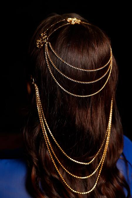 Mnsh_Gold Plated Cubic Zirconia Mathapatti_at_Aza_Fashions