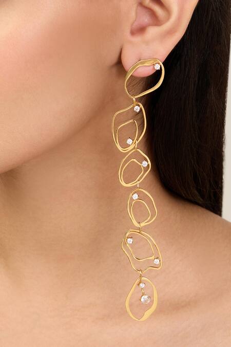 Buy_Mnsh_Gold Plated Crystals Cubic Zirconia Duster Earrings _Online_at_Aza_Fashions