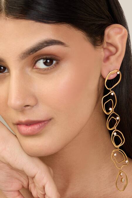 Shop_Mnsh_Gold Plated Crystals Cubic Zirconia Duster Earrings _Online_at_Aza_Fashions