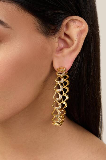Mnsh Gold Plated Crystals Cubic Zirconia Statement Hoops Online at Aza Fashions Mnsh_Gold Plated Crystals Cubic Zirconia Statement Hoops_Online_at_Aza_Fashions