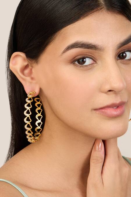 Shop Mnsh Gold Plated Crystals Cubic Zirconia Statement Hoops at Aza Fashions Shop_Mnsh_Gold Plated Crystals Cubic Zirconia Statement Hoops_at_Aza_Fashions