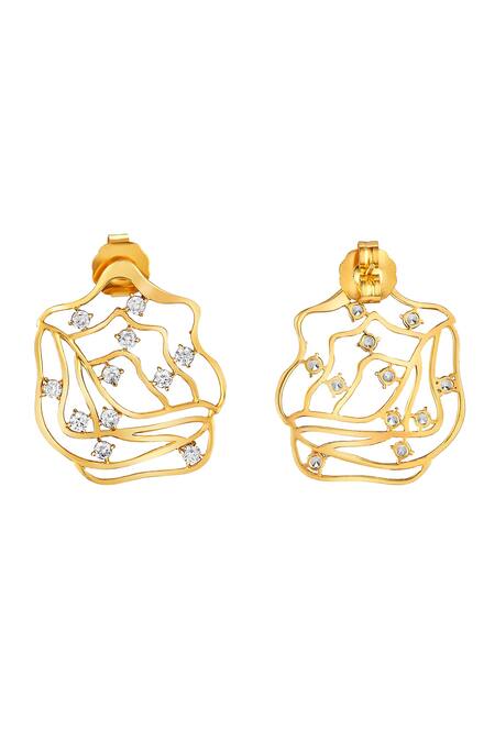 Mnsh_Gold Plated Crystals Flow Embellished Rosa Studs _Online_at_Aza_Fashions