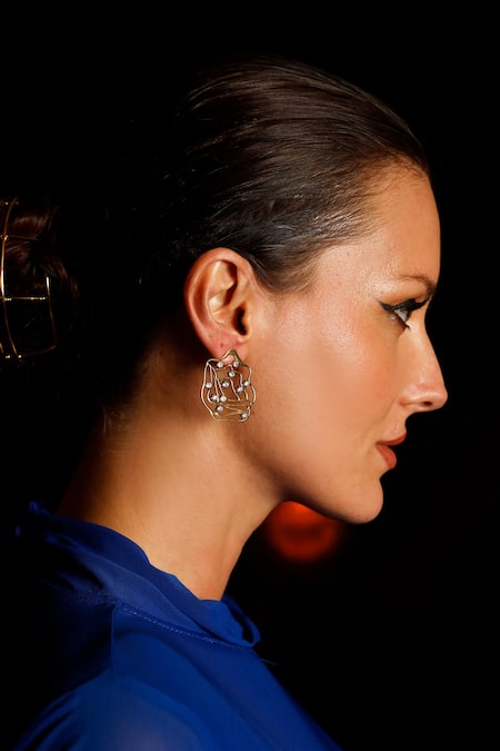 Buy_Mnsh_Gold Plated Crystals Flow Embellished Rosa Studs _Online_at_Aza_Fashions