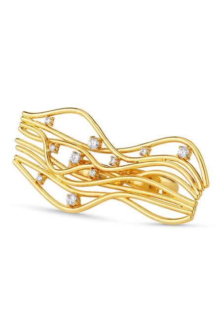 Buy_Mnsh_Gold Plated Crystals Cubic Zirconia Two Finger Ring_Online_at_Aza_Fashions