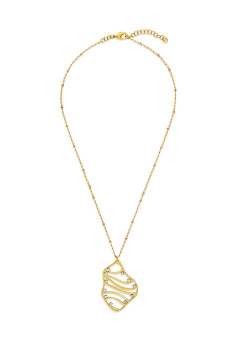 Mnsh_Gold Plated Wave Pendant Necklace With Cz Stones_Online_at_Aza_Fashions
