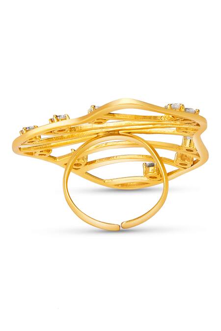 Buy_Mnsh_Gold Plated Crystals Cubic Zirconia Swerve Ring _Online_at_Aza_Fashions