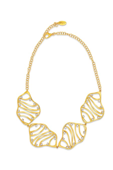 Shop Mnsh Gold Plated Wave Cubic Zirconia Necklace at Aza Fashions Shop_Mnsh_Gold Plated Wave Cubic Zirconia Necklace _at_Aza_Fashions