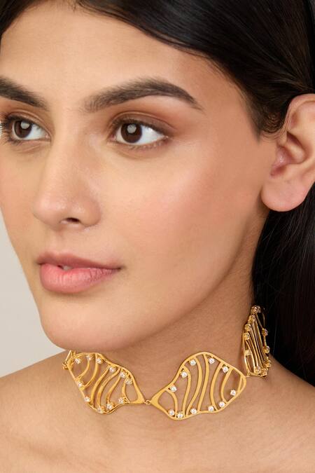 Mnsh Gold Plated Wave Cubic Zirconia Necklace Online at Aza Fashions Mnsh_Gold Plated Wave Cubic Zirconia Necklace _Online_at_Aza_Fashions