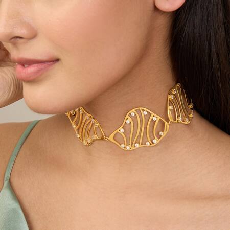 Buy Mnsh Gold Plated Wave Cubic Zirconia Necklace Online at Aza Fashions Buy_Mnsh_Gold Plated Wave Cubic Zirconia Necklace _Online_at_Aza_Fashions