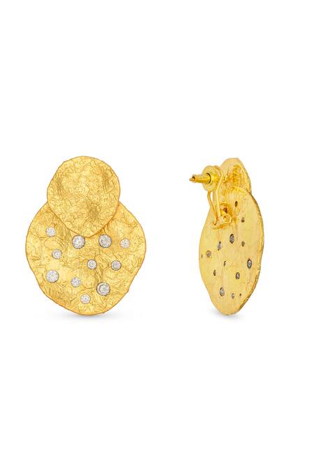Mnsh_Gold Plated Crystals Cubic Zirconia Stud Earrings_Online_at_Aza_Fashions