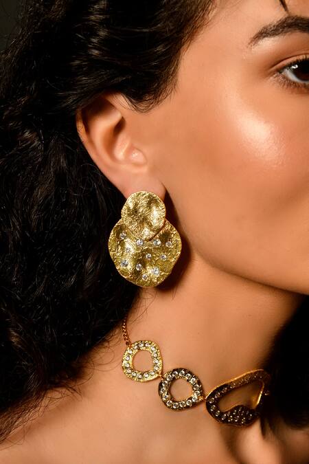 Buy_Mnsh_Gold Plated Crystals Cubic Zirconia Stud Earrings_Online_at_Aza_Fashions