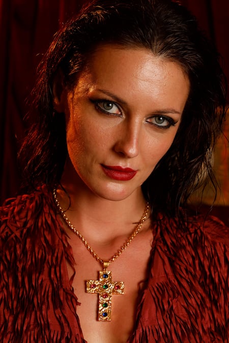 Shop_Mnsh_Gold Plated Glass Diamond Cross Pendant Necklace _at_Aza_Fashions