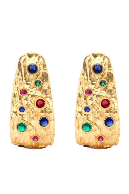 Shop Mnsh Gold Plated Glitter, Stones Glass Diamond Hoops at Aza Fashions Shop_Mnsh_Gold Plated Glitter, Stones Glass Diamond Hoops _at_Aza_Fashions