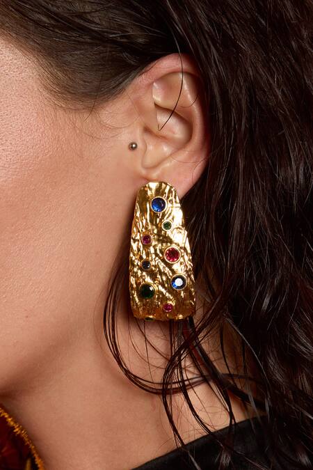 Buy Mnsh Gold Plated Glitter, Stones Glass Diamond Hoops Online at Aza Fashions Buy_Mnsh_Gold Plated Glitter, Stones Glass Diamond Hoops _Online_at_Aza_Fashions