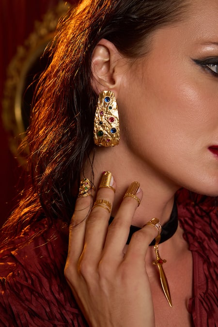 Shop Mnsh Gold Plated Glitter, Stones Glass Diamond Hoops Online at Aza Fashions Shop_Mnsh_Gold Plated Glitter, Stones Glass Diamond Hoops _Online_at_Aza_Fashions