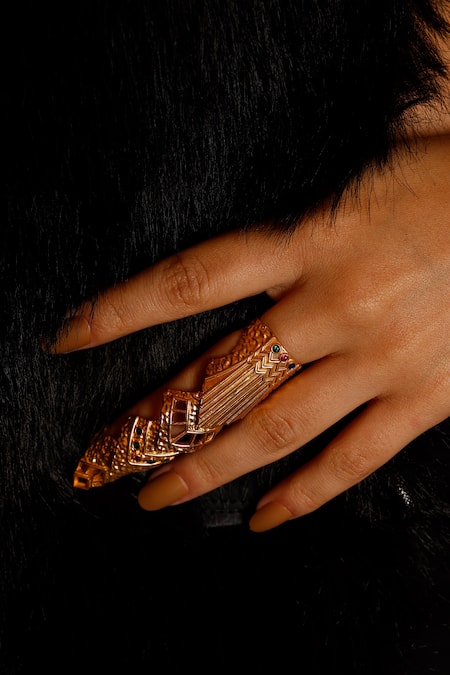 Mnsh_Gold Plated Glitter Glass Diamond Finger Ring_at_Aza_Fashions