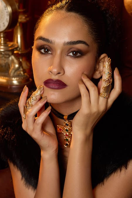 Buy_Mnsh_Gold Plated Glitter Glass Diamond Finger Ring