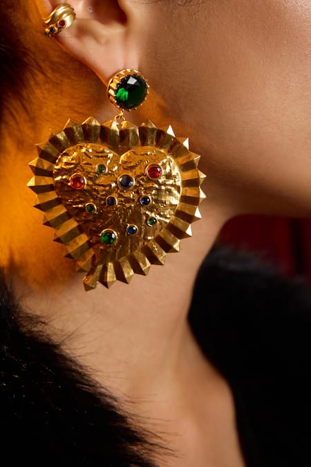 Buy Mnsh Gold Plated Glitter Glass Diamond Heart Earrings Online at Aza Fashions Buy_Mnsh_Gold Plated Glitter Glass Diamond Heart Earrings _Online_at_Aza_Fashions