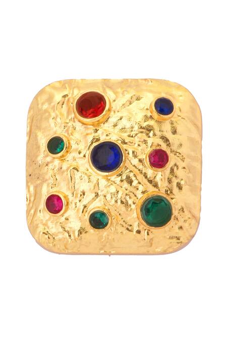 Shop Mnsh Gold Plated Crystals Glass Diamond Studded Brooch at Aza Fashions Shop_Mnsh_Gold Plated Crystals Glass Diamond Studded Brooch_at_Aza_Fashions