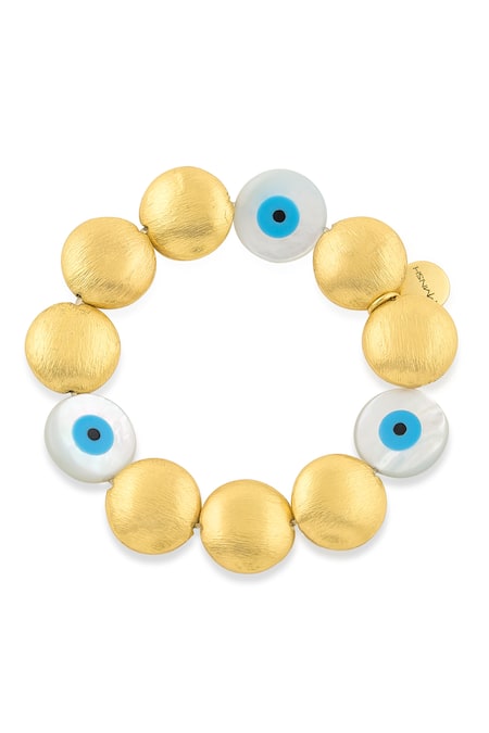 Shop Mnsh Gold Plated Pearls Evil Eye Pebble Bracelet at Aza Fashions Shop_Mnsh_Gold Plated Pearls Evil Eye Pebble Bracelet _at_Aza_Fashions
