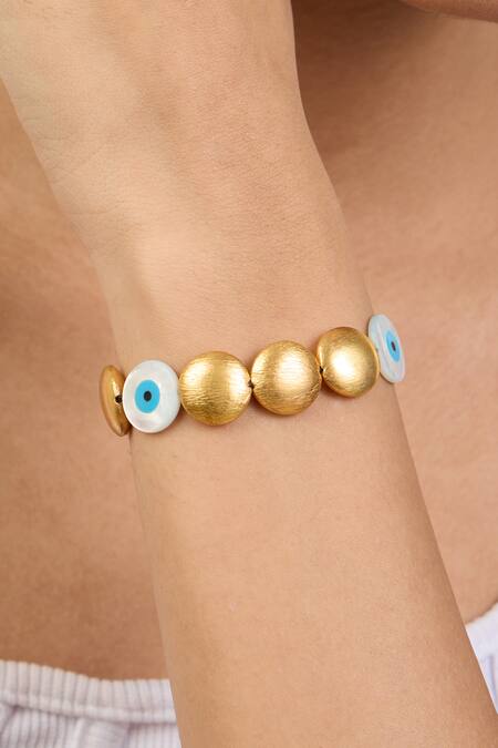Shop Mnsh Gold Plated Pearls Evil Eye Pebble Bracelet Online at Aza Fashions Shop_Mnsh_Gold Plated Pearls Evil Eye Pebble Bracelet _Online_at_Aza_Fashions