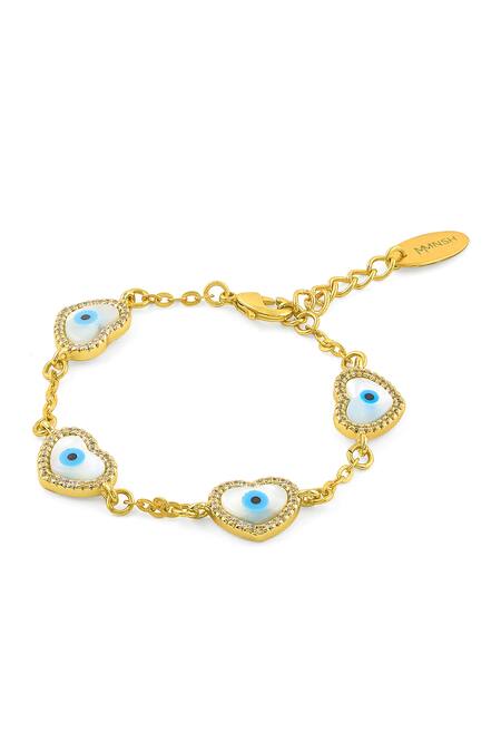 Shop Mnsh Gold Plated Pearls Evil Eye Heart Shaped Bracelet at Aza Fashions Shop_Mnsh_Gold Plated Pearls Evil Eye Heart Shaped Bracelet_at_Aza_Fashions
