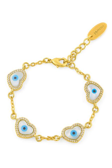 Mnsh Gold Plated Pearls Evil Eye Heart Shaped Bracelet Online at Aza Fashions Mnsh_Gold Plated Pearls Evil Eye Heart Shaped Bracelet_Online_at_Aza_Fashions
