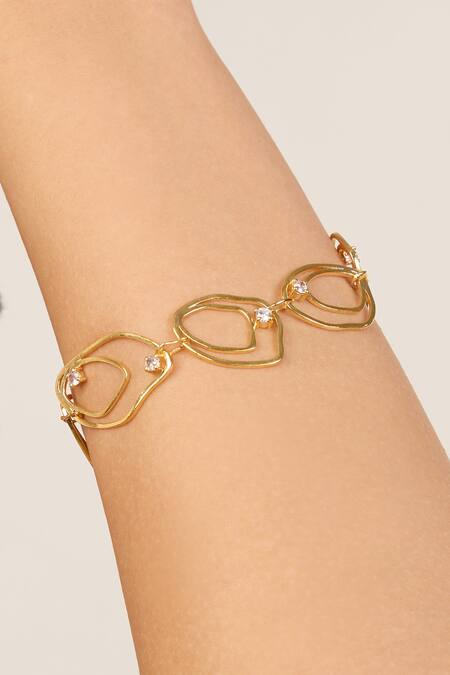 Shop Mnsh Gold Plated Diamonds, Crystals Cubic Zirconia Cutwork Bracelet at Aza Fashions Shop_Mnsh_Gold Plated Diamonds, Crystals Cubic Zirconia Cutwork Bracelet_at_Aza_Fashions