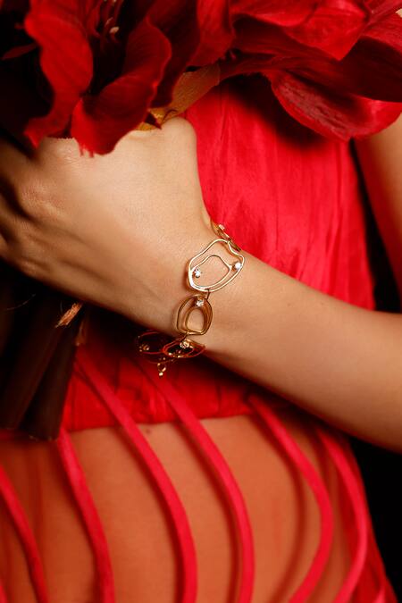 Mnsh Gold Plated Diamonds, Crystals Cubic Zirconia Cutwork Bracelet Online at Aza Fashions Mnsh_Gold Plated Diamonds, Crystals Cubic Zirconia Cutwork Bracelet_Online_at_Aza_Fashions