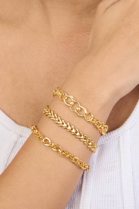 Shop Mnsh Gold Plated Chain Link Stacked Bracelets Set at Aza Fashions Shop_Mnsh_Gold Plated Chain Link Stacked Bracelets Set_at_Aza_Fashions