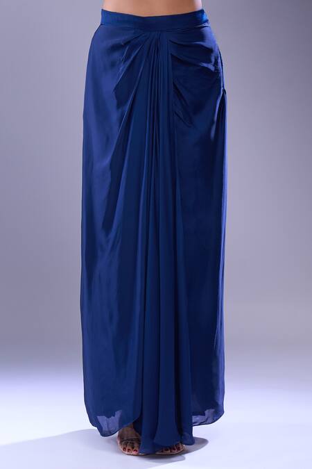 Samyukta Singhania Navy Embroidery, Tassels Round Neck Kaftan And Draped Skirt Set at Aza Fashions Samyukta Singhania_Navy Embroidery, Tassels Round Neck Kaftan And Draped Skirt Set_at_Aza_Fashions