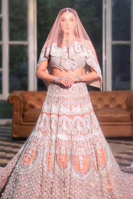 Kaynaat by Aanchal Sawhney Peach Embroidered Bridal Lehenga Set 