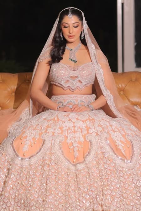 Kaynaat By Aanchal Sawhney Peach Embroidered Bridal Lehenga Set 